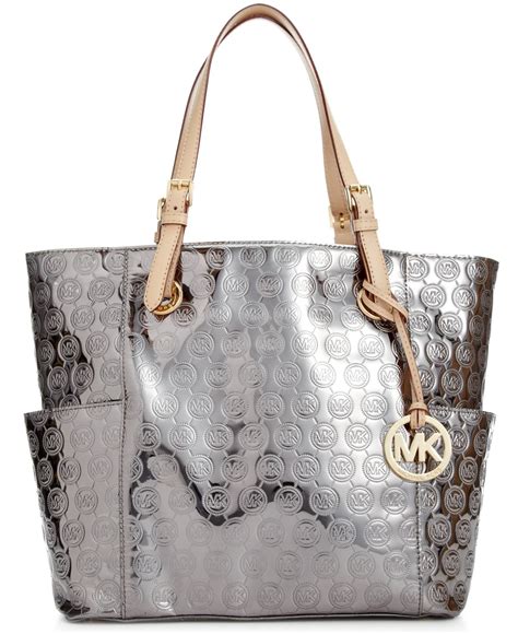 michael kors shiny silver purse|Michael Kors silver tote bag.